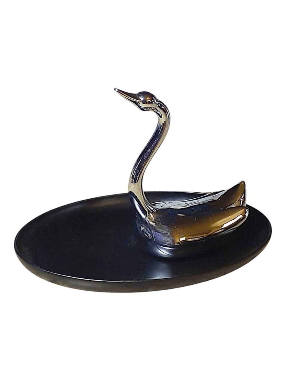 Umbra Design Silver Tone Swan Ring Trinket Dish Black Bottom Felt Jewelry Holder